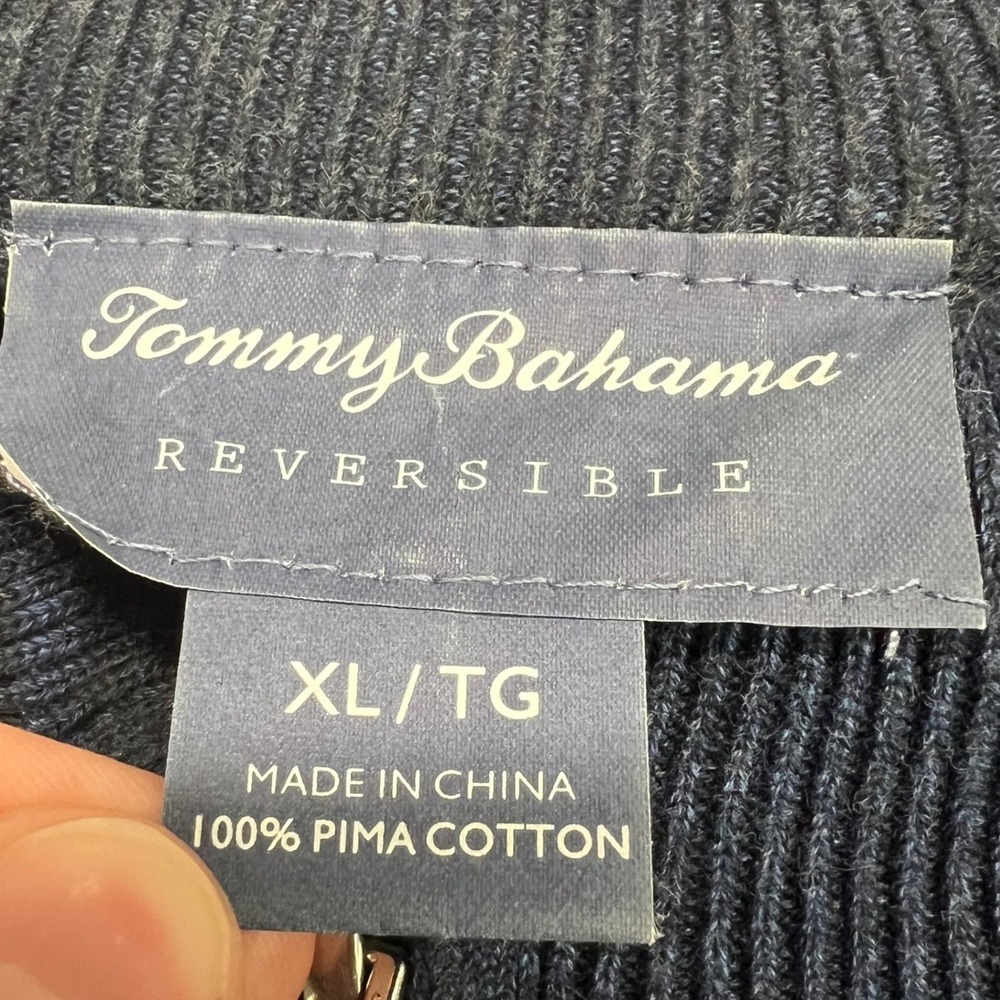 Tommy Bahama Reversible Quarter Zip Pullover Sweater Mens XL Pima Cotton Navy - Picture 6 of 6